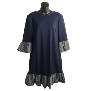 Navy Blue Ruffle Hem Dress
